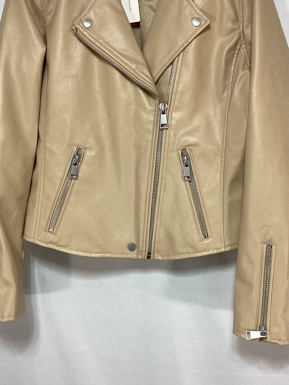 NWT Anthropologie Tan Faux Leather Moto Jacket - Picture 7 of 15